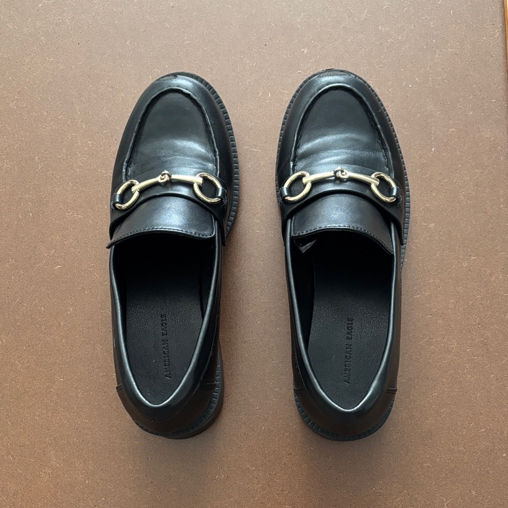 American Eagle Outfitters Black Loafers with Gold Horsebit